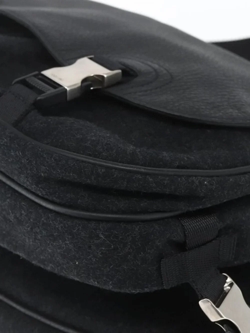 PRADA Shoulder Bag Wool Leather Black Silver